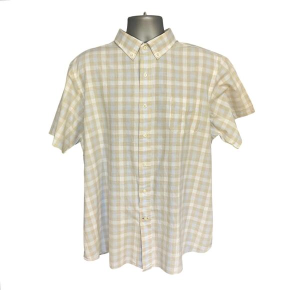 Cremieux Checked Short Sleeve Button Down Sz XXL Tan and White Casual Cotton - Picture 1 of 11